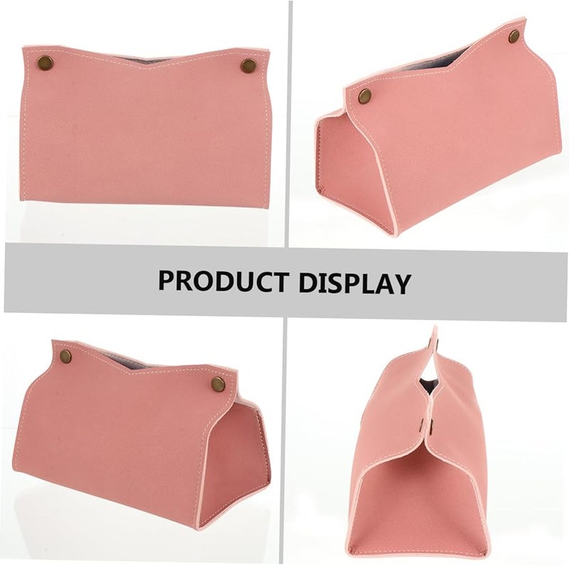 Pink Pu Leather Tissue Box Holder Stylish Napkin Container For Home Office Car - Image 3